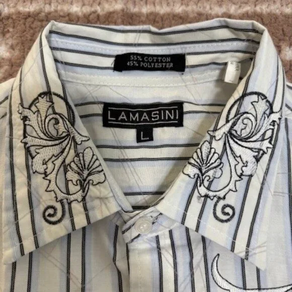 Lamasini Men's Button Up Western Cowboy Long Sleeve Y2K Shirt Large - Picture 11 of 13